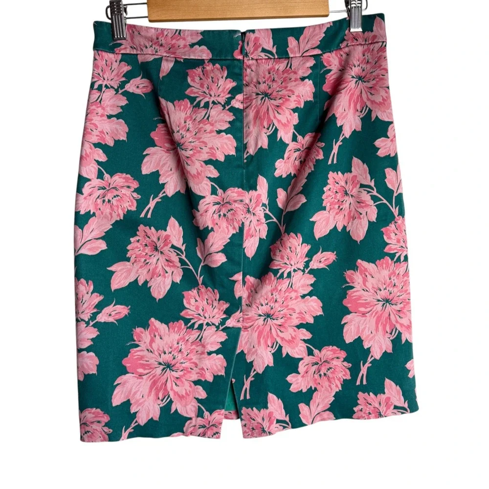 J.Crew Mercantile Green Pink Floral Pencil Skirt Size 4 Lined Stretch Cotton